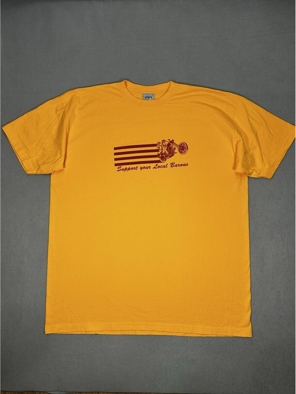 Shaka Wear 3XL Tall Support Your Local Barons T Shirt Yellow Biker Graphic Heavy